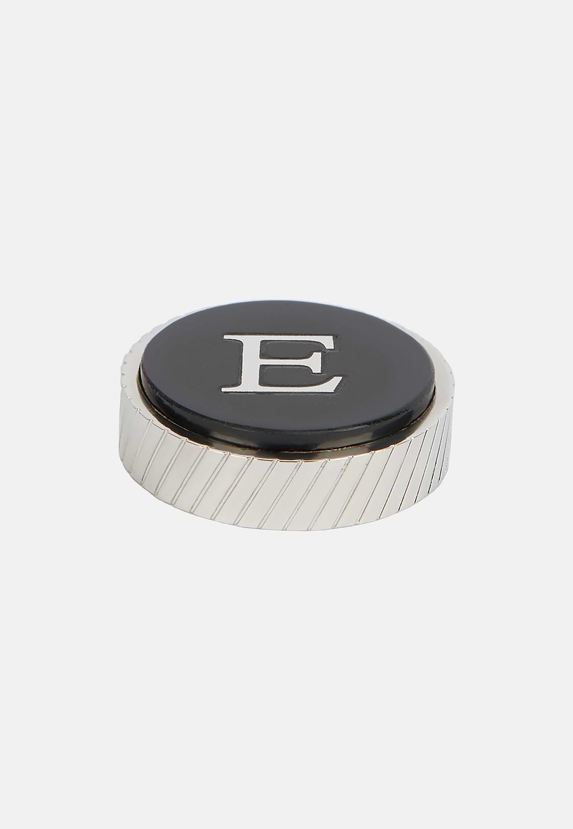 Circular letter e for cufflinks, Black, hi-res