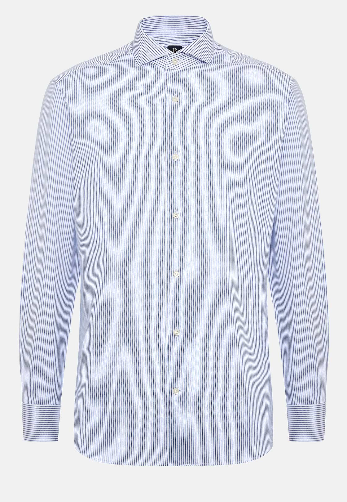 Camisa de Rayas cuello Italiano, Azul, hi-res