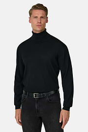 Rollkragenpullover aus extrafeiner Merinowolle, Schwarz, thumb, 1