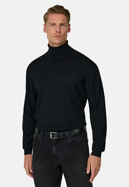Golf z Wełny Merino Extrafine, Black, hi-res