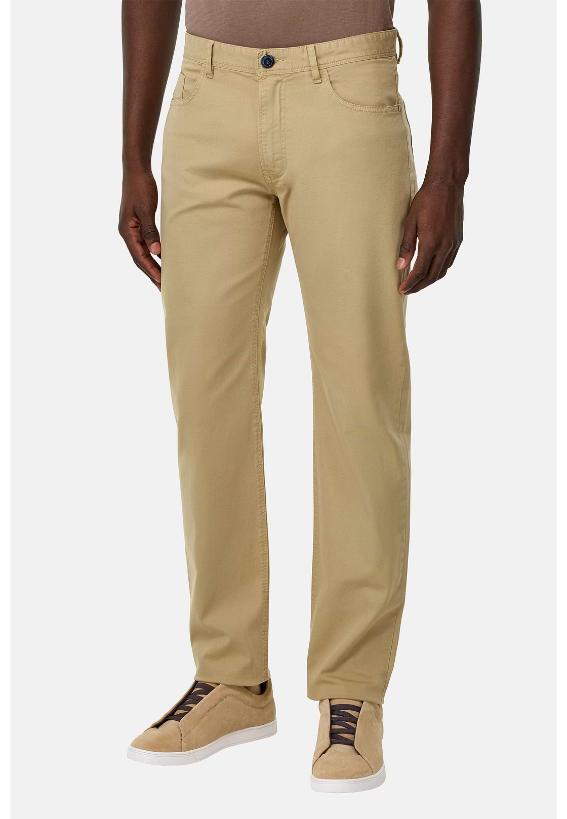 Stretch Cotton 5-Pocket Trousers, Taupe, hi-res