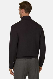 Rollkragenpullover aus extrafeiner Merinowolle, Dunkelbraun, thumb, 4