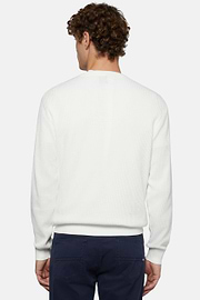 White Crew Neck Cotton Jumper, White, hi-res