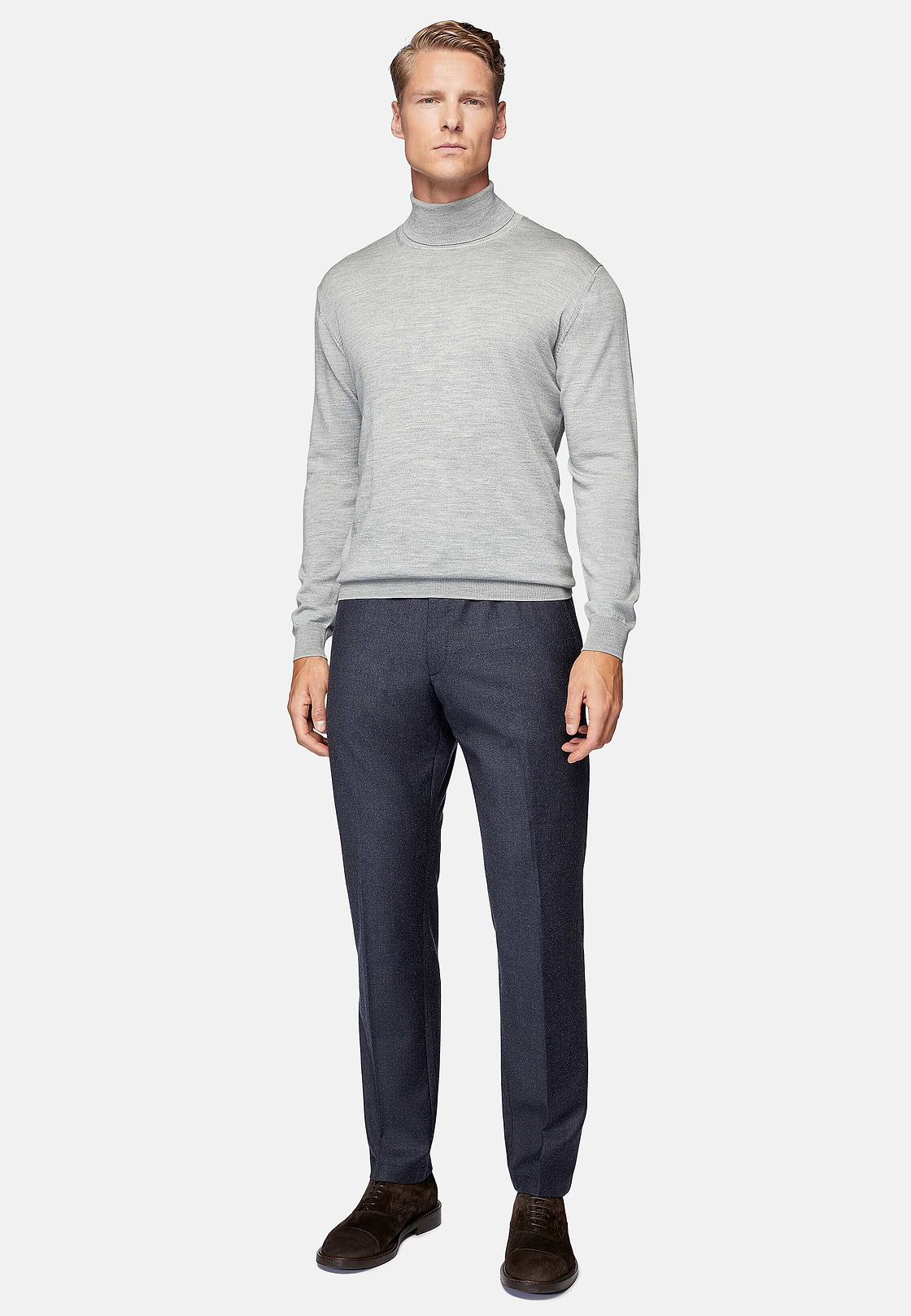 Pantalon En Flanelle Extensible., bleu marine, hi-res