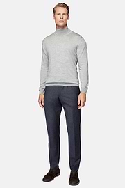 Pantalon En Flanelle Extensible., bleu marine, hi-res
