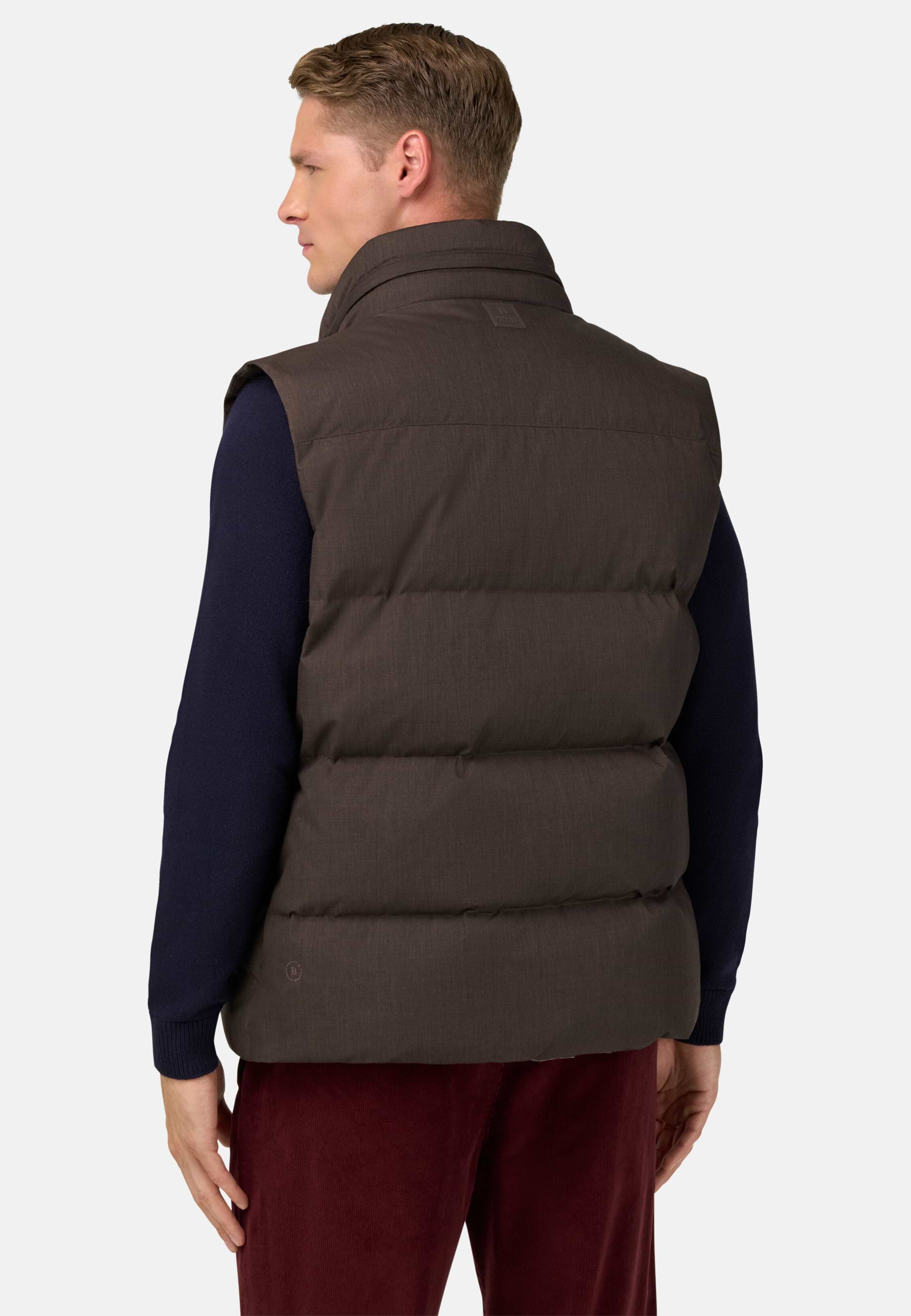 Men's Gilet In Technical Fabric With Goose Down, Brown | Boggi Milano