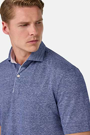 Cotton/Linen Piqué Polo Shirt, Blue, hi-res