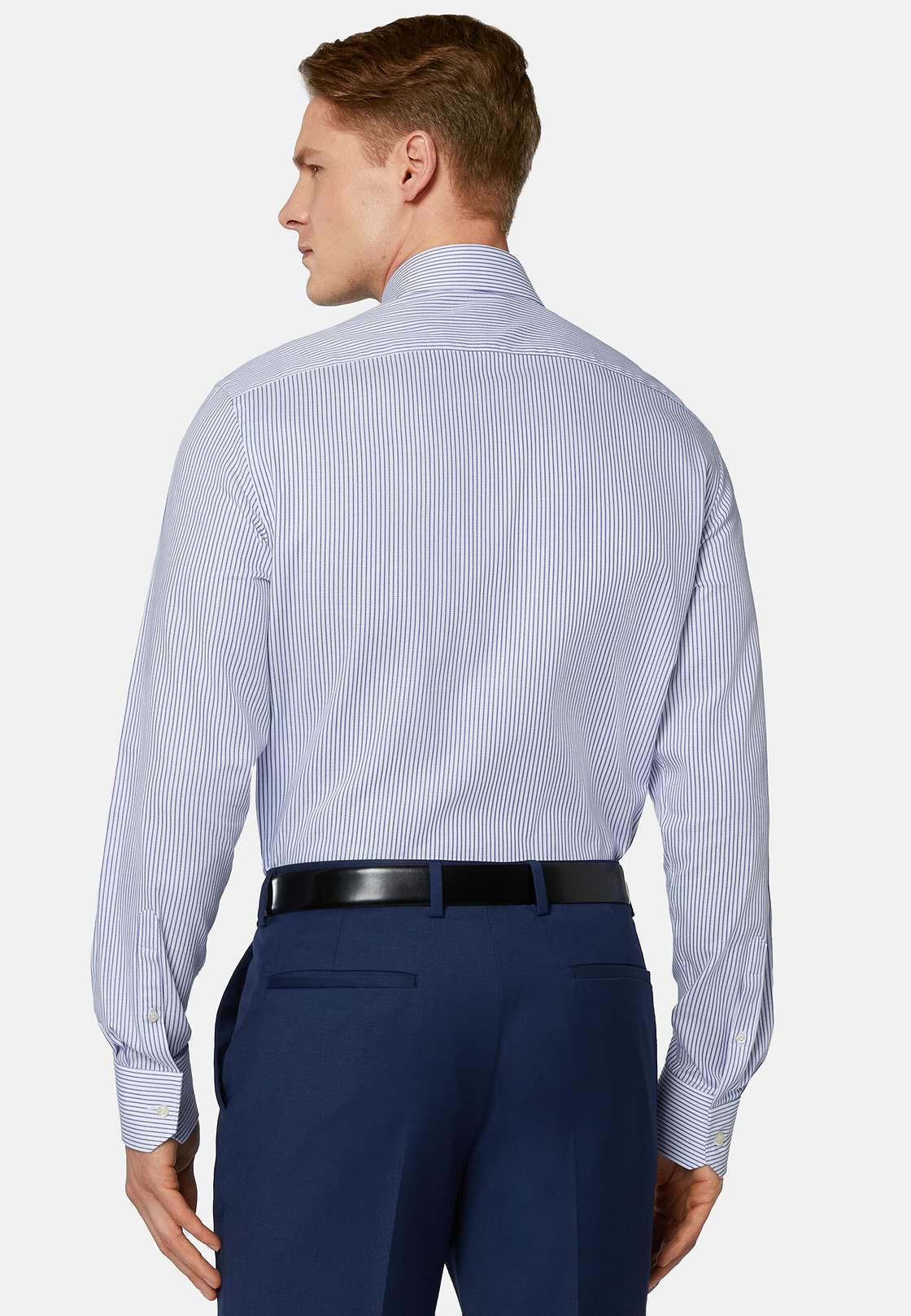 Camisa de Rayas cuello Italiano, Azul, hi-res