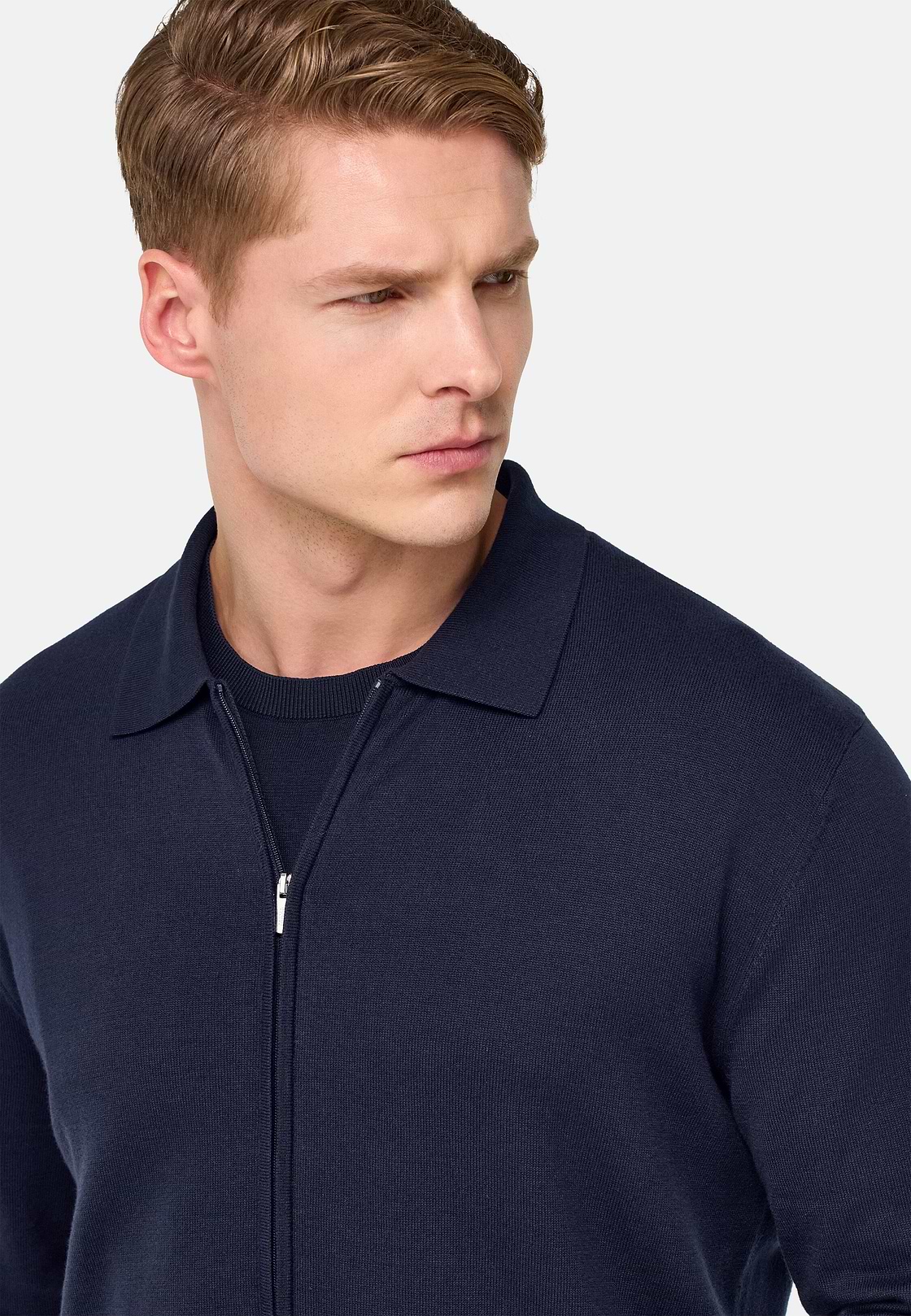 Full-Zip Cotton Jumper, Navy blue, hi-res