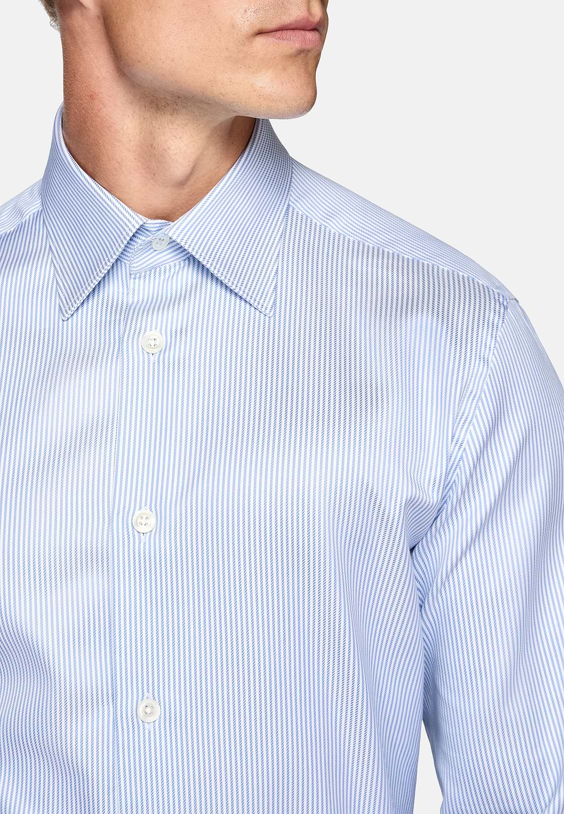 Camisa De Rayas De Algodón Corte Regular, Azul claro, hi-res