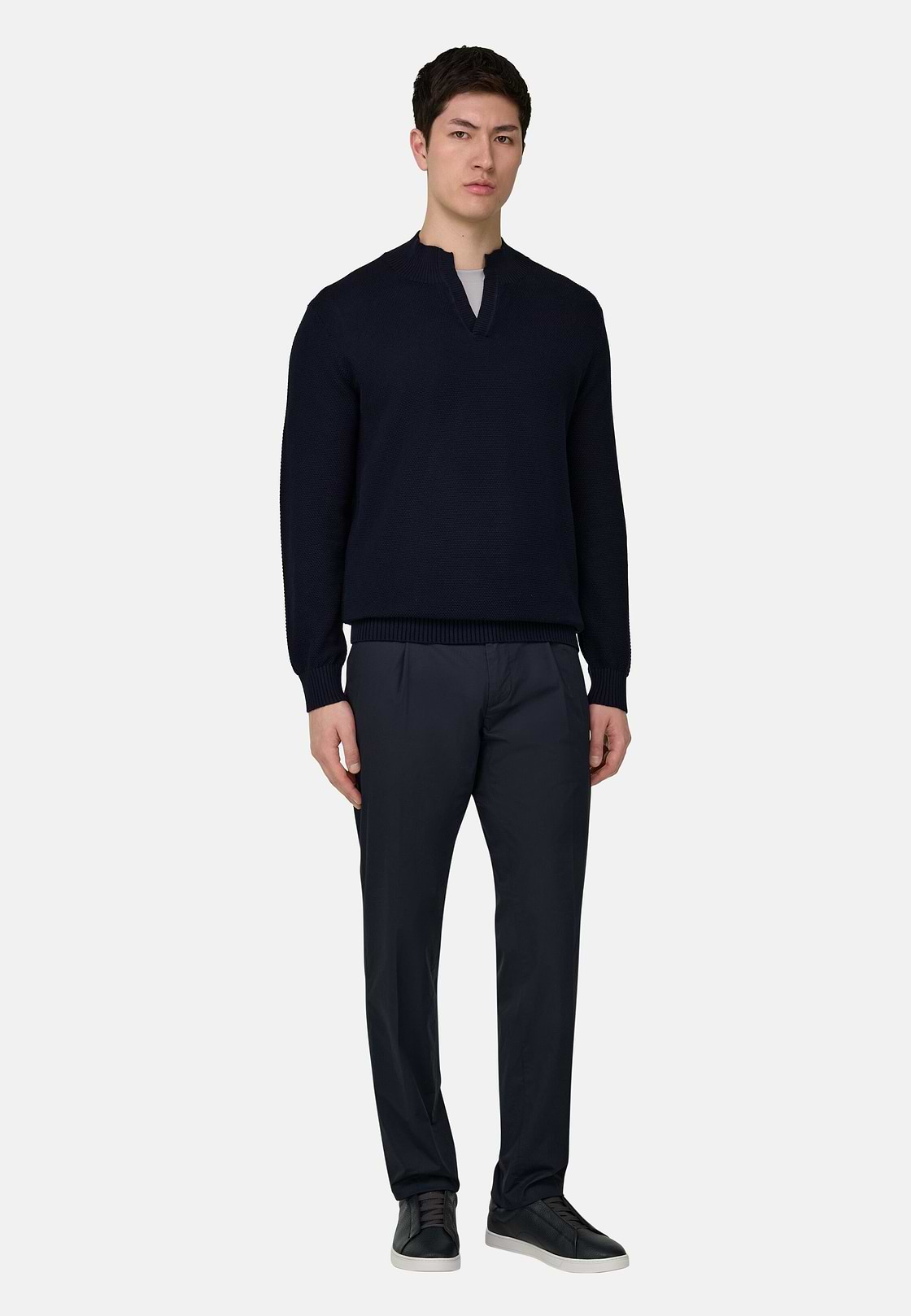 Stehkragenpullover Aus Baumwolle, Navy blau, hi-res, 1