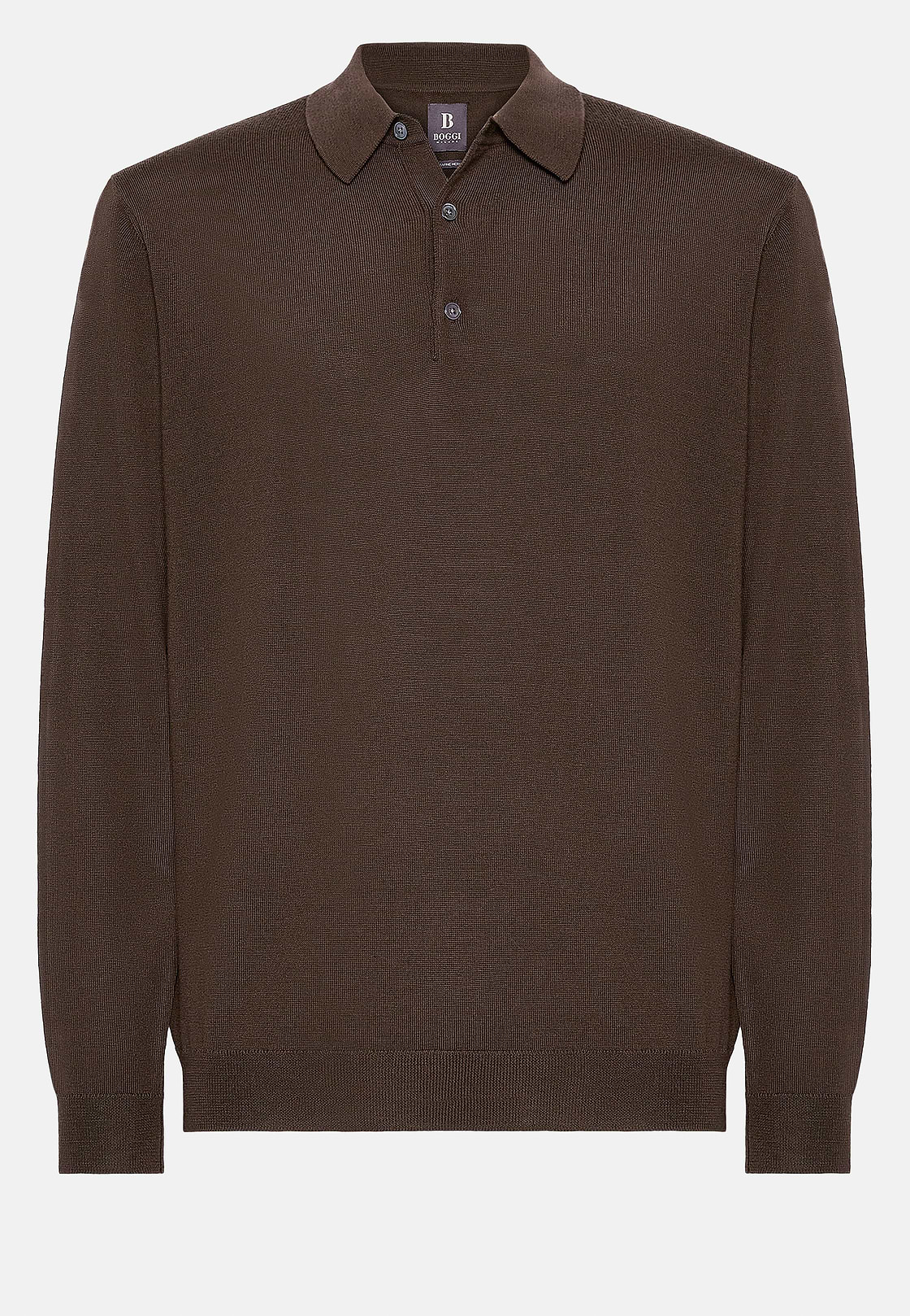 Bruin gebreid poloshirt van merinowol, Brown, hi-res