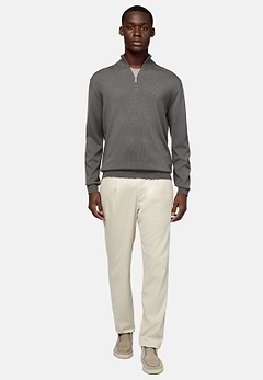 Green Merino Wool Half-Zip Jumper