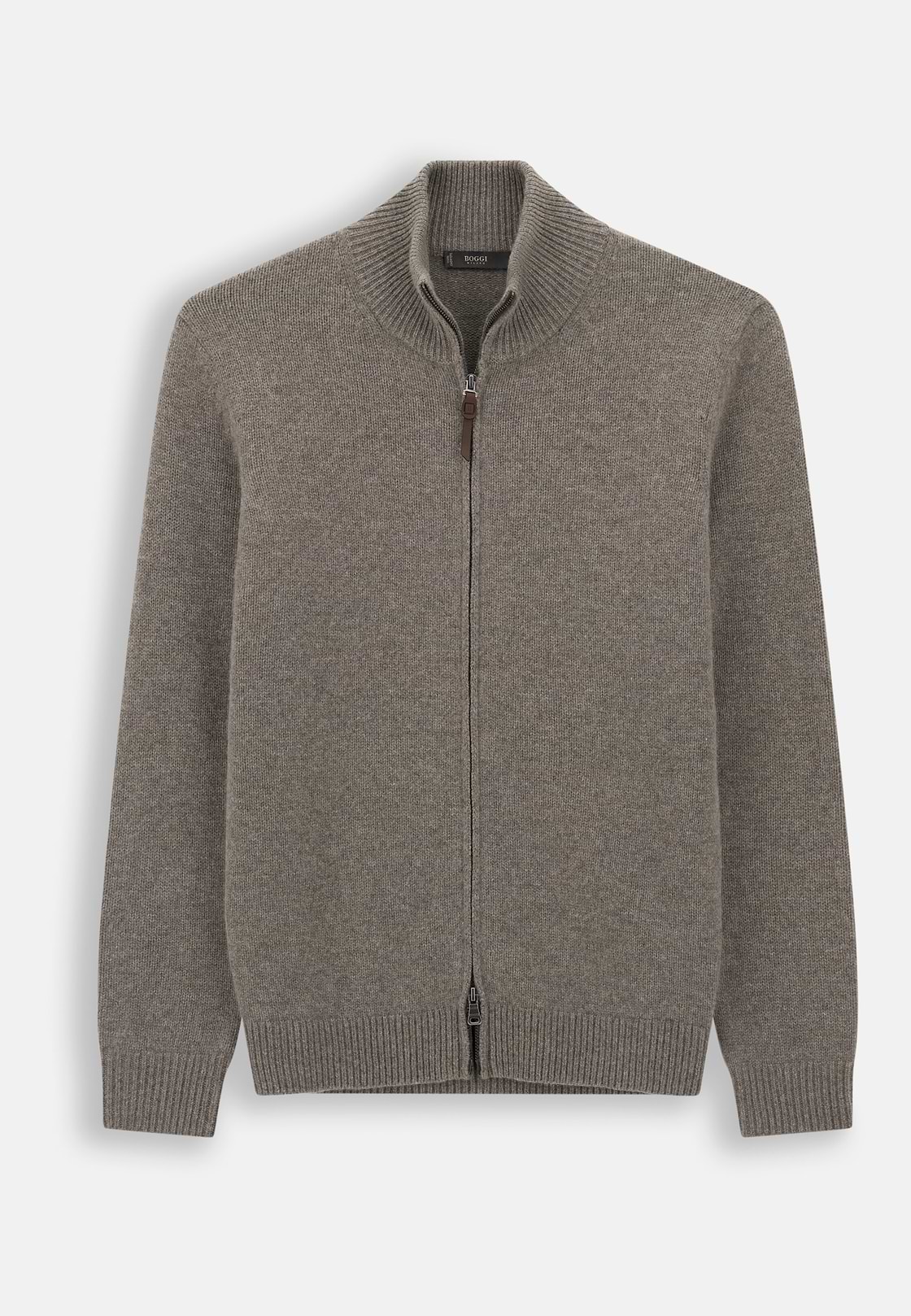 Full-Zip Jumper in Cashmere Wool, Taupe, hi-res, 5