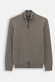 Full-Zip Jumper in Cashmere Wool, Taupe, thumb, 5