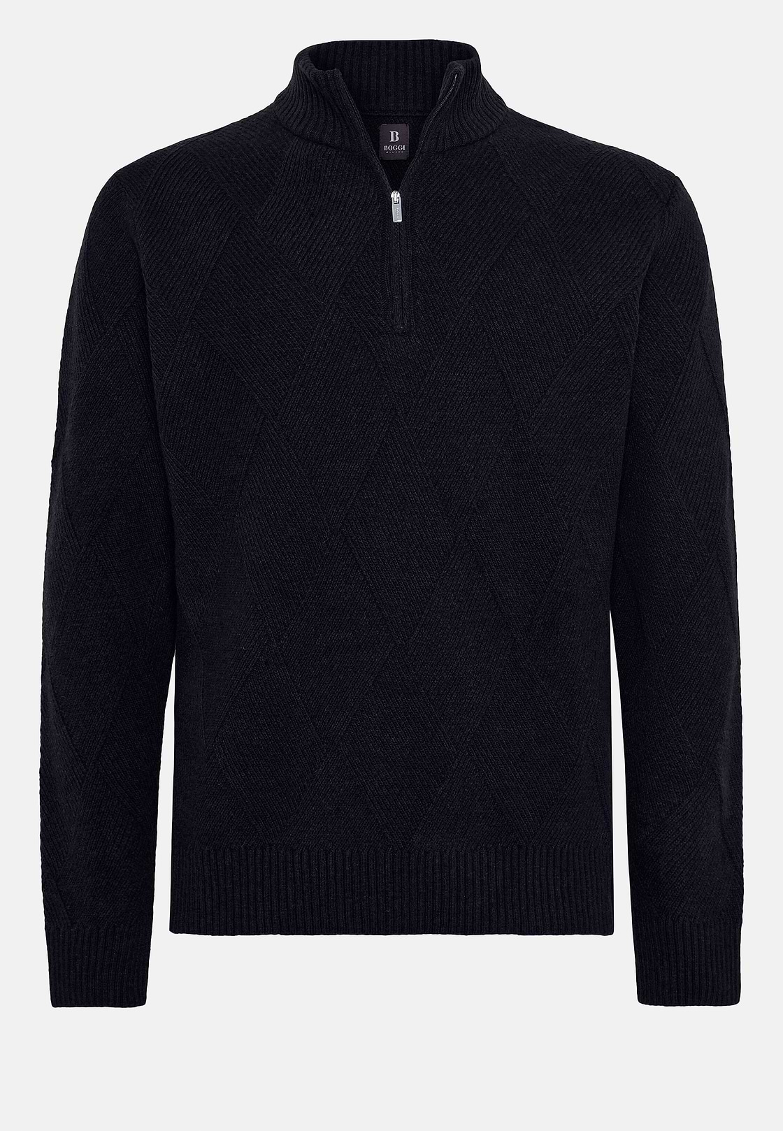 Pull Demi-Zip Bleu Marine En Laine Nylon, bleu marine, hi-res