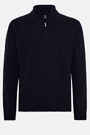 Pull Demi-Zip Bleu Marine En Laine Nylon, bleu marine, hi-res