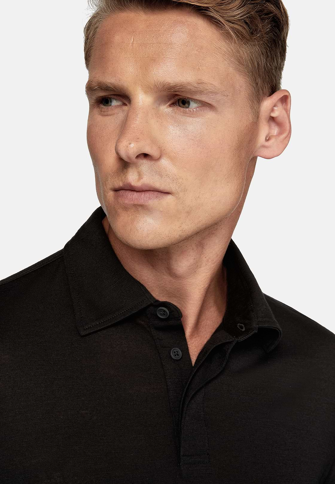 Tencel Wool Polo Shirt, Black, hi-res