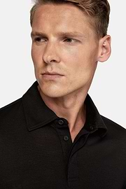 Tencel Wool Polo Shirt, Black, hi-res