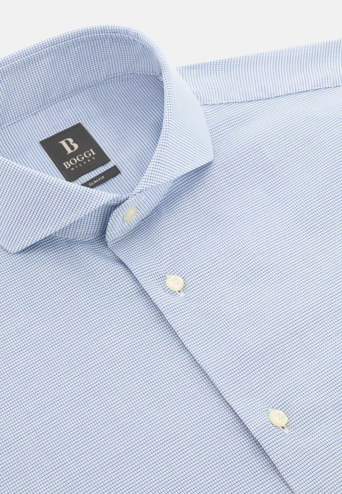 Camicia In Cotone Slim Fit, Blu, hi-res, 5