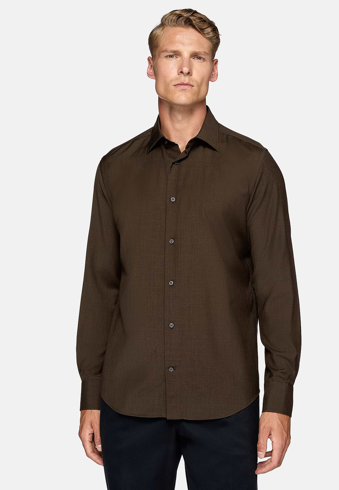 Regular Fit Wool Shirt, Brown, hi-res