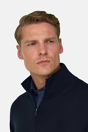 Full-Zip-Pullover aus extrafeiner Merinowolle, Navy blau, thumb, 3