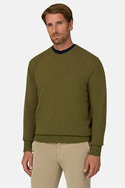 Crew Neck Jumper in Wool Blend, Green, thumb, 1