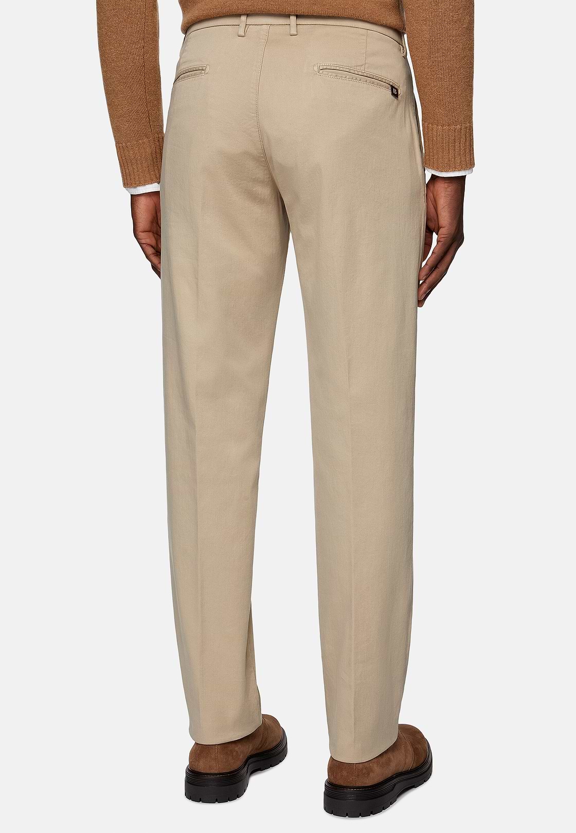 Stretch Cotton Trousers, Beige, hi-res