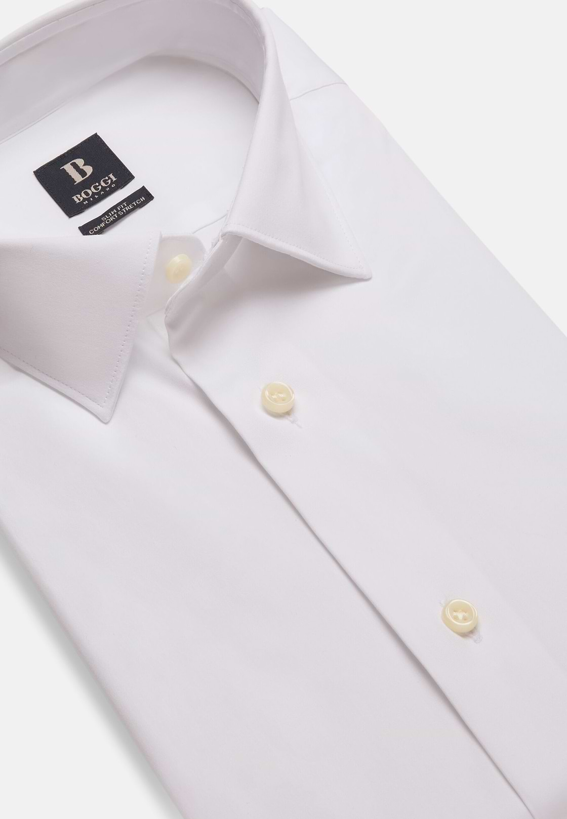 Camisa Blanca De Algodón Elástico Corte Slim, Blanco, hi-res