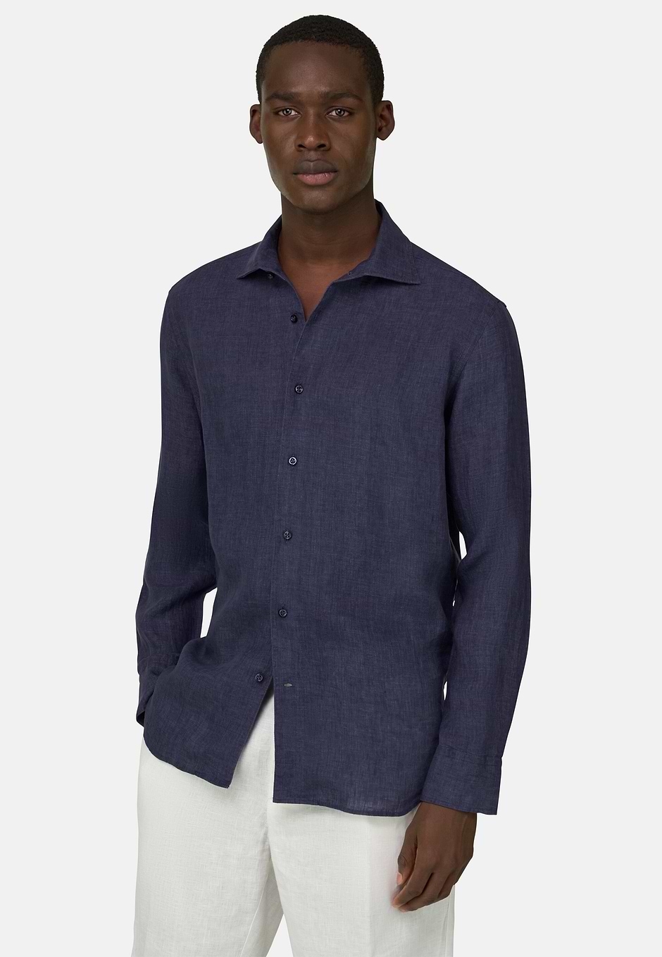 Camisa De Lino Regular Fit, Azul Marino, hi-res