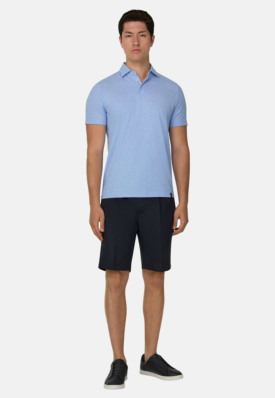 Cotton Linen Polo, Light Blue, hi-res, 1