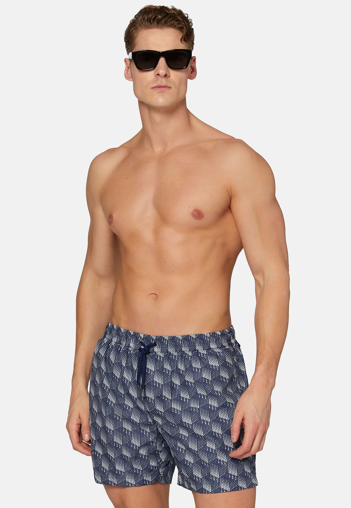 Polka Dot Print Swimsuit, Navy blue, hi-res