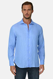 Chemise Bleu Clair En Lin Coupe Droite, , thumb, 1