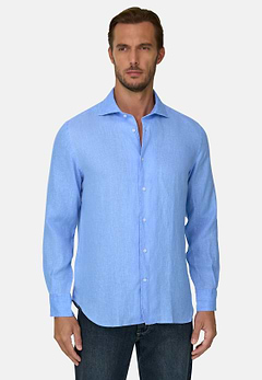 Chemise Bleu Clair En Lin Coupe Droite