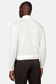 White Polo Neck Jumper in Merino Wool, White, hi-res