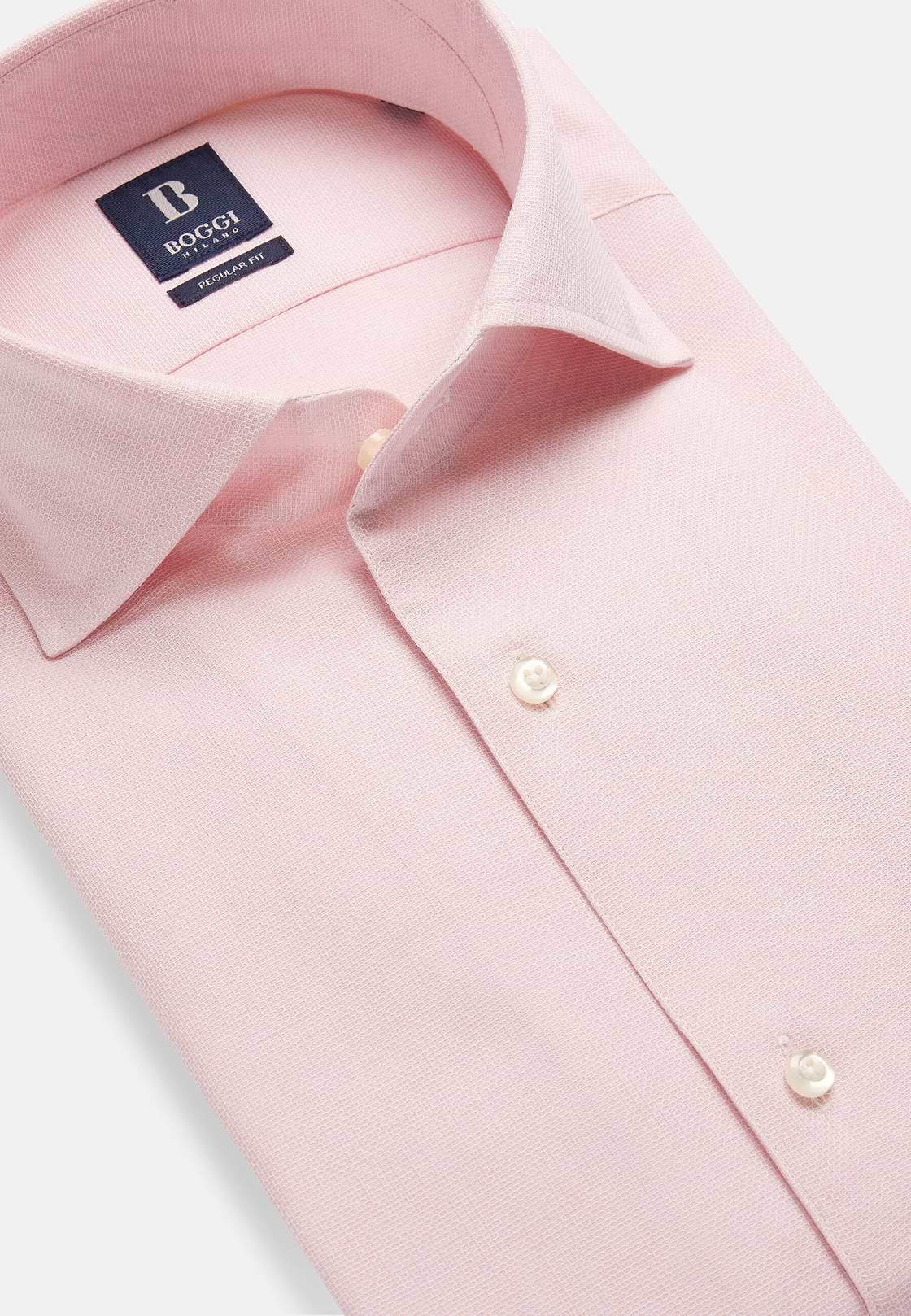 Regular Fit Pink Cotton Dobby Shirt, Pink, hi-res