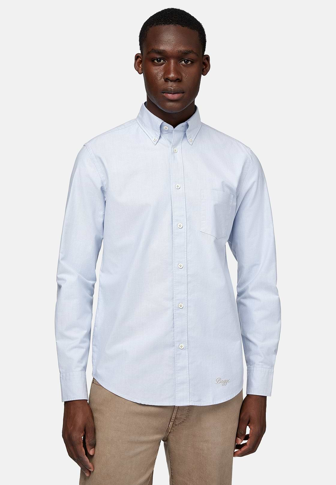 Chemise En Coton Oxford Bio Coupe Droite, Bleu clair, hi-res