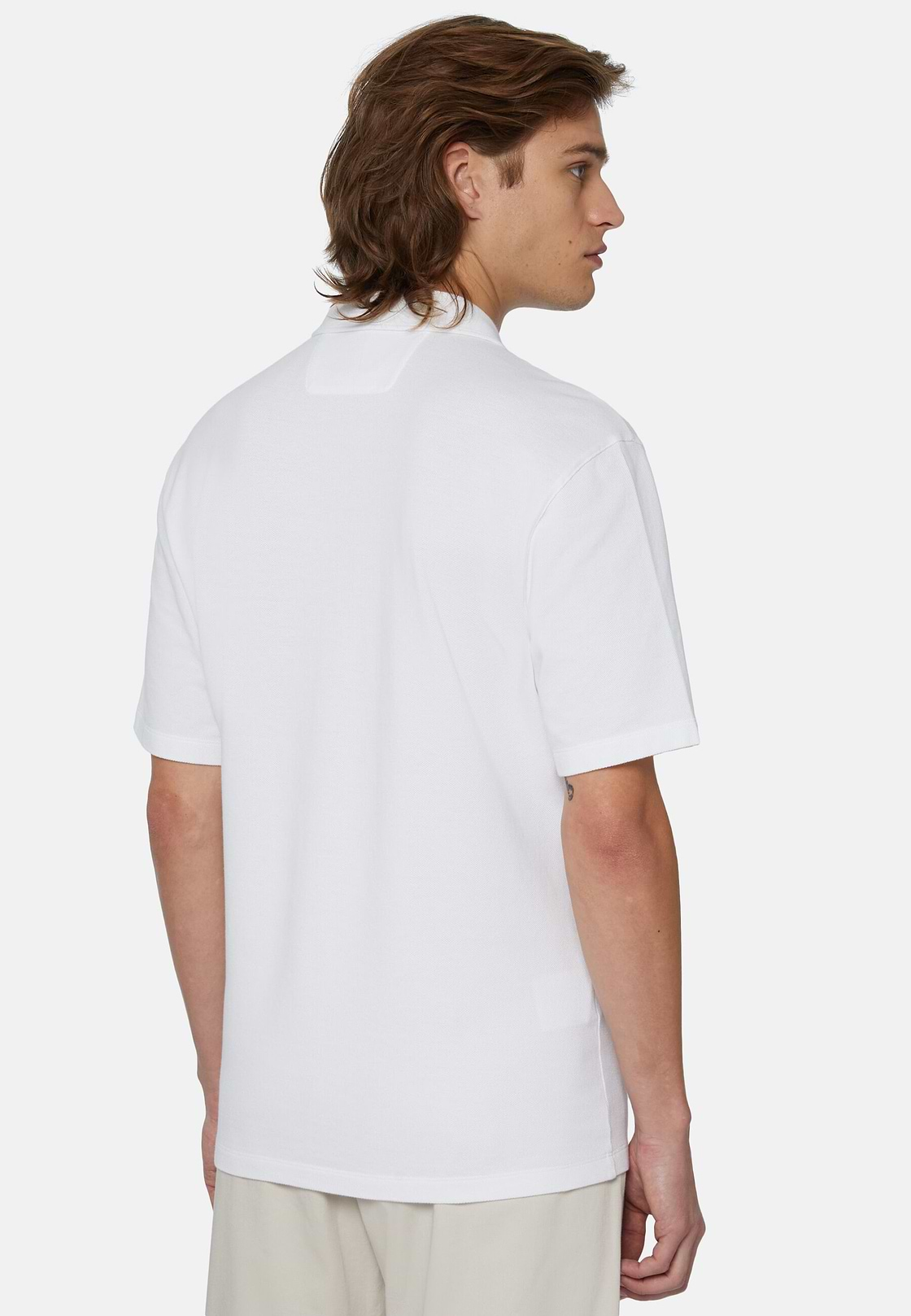 Organic Cotton Blend Piqué Polo Shirt, White, hi-res