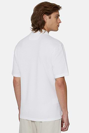 Organic Cotton Blend Piqué Polo Shirt, White, hi-res