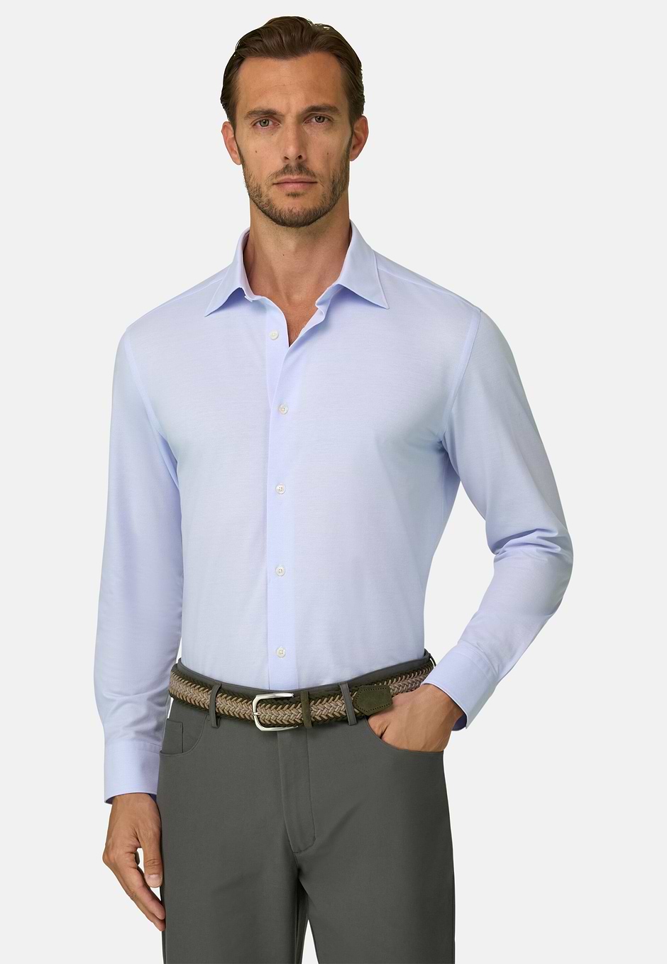 Camisa Polo en Twill de Jersey Japonés Regular Fit, Azul claro, hi-res