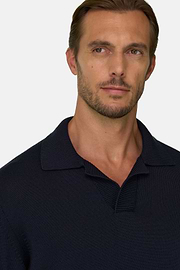 Gestricktes Polo aus extrafeiner Merinowolle, Navy blau, thumb, 3