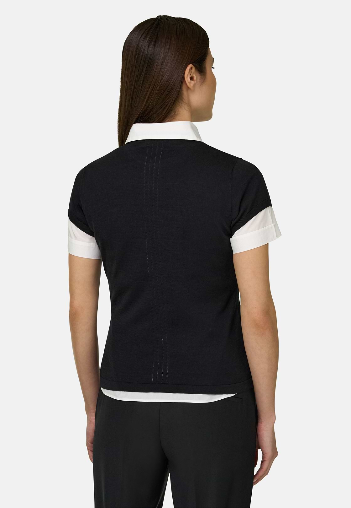 T-Shirt Aus Baumwoll-Seiden-Strick, Schwarz, hi-res, 3