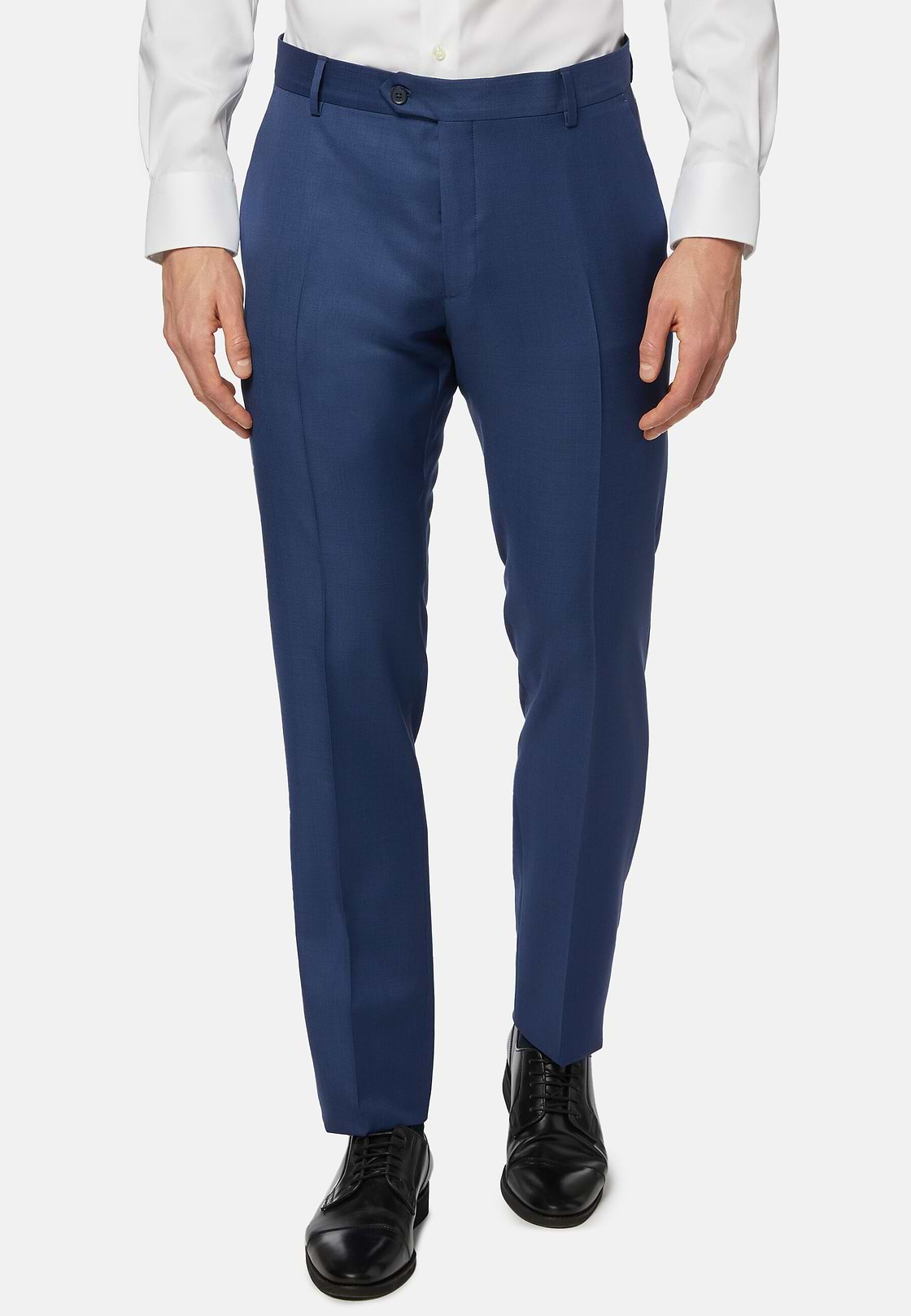 Pantalon Bleu En Laine Grain De Poudre, Bleu, hi-res