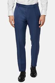 Pantalon Bleu En Laine Grain De Poudre, Bleu, hi-res