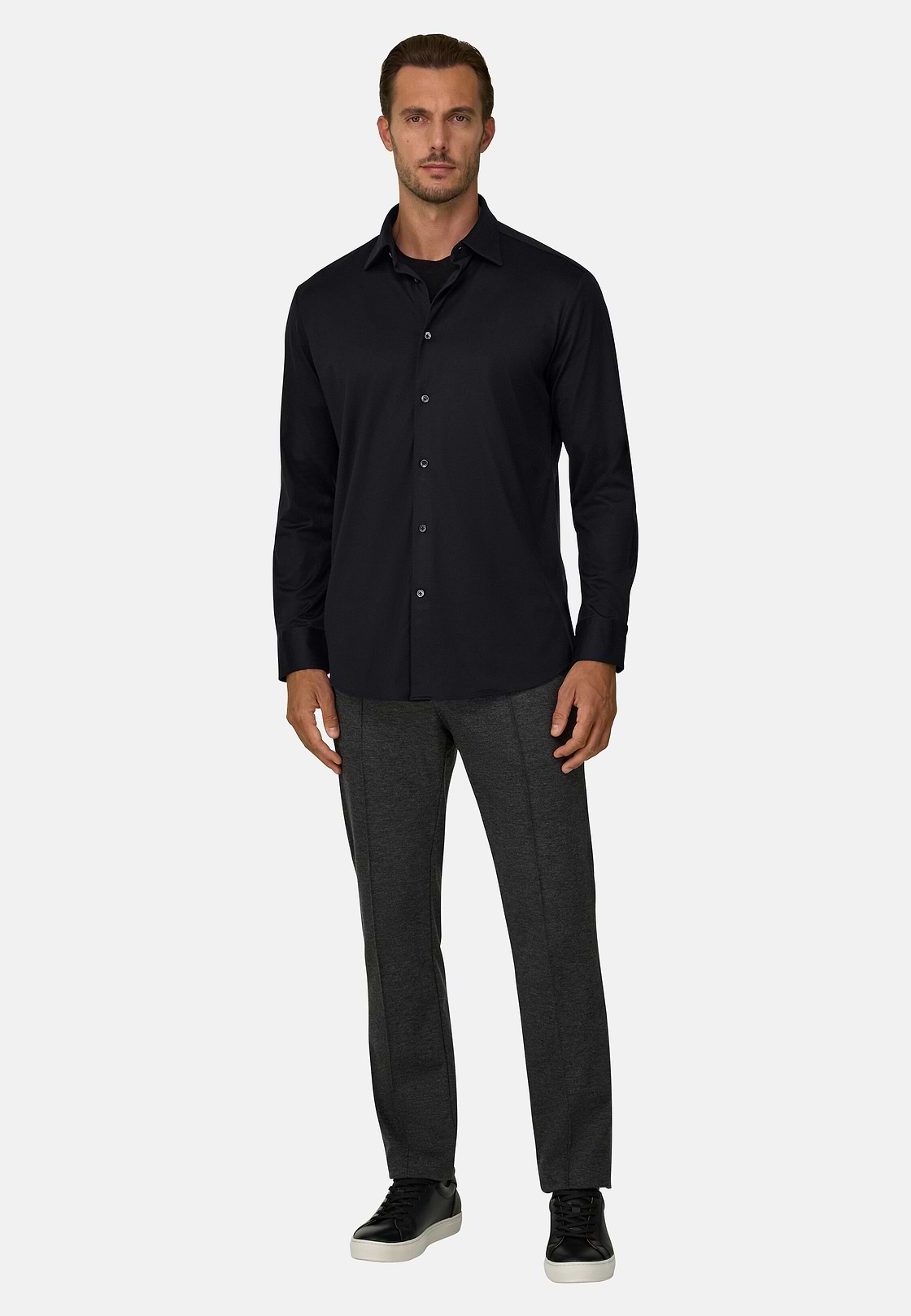 Polo Shirt in Cotton and Silk Regular Fit, Black, hi-res, 2