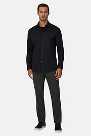 Polo Shirt in Cotton and Silk Regular Fit, Black, thumb, 2
