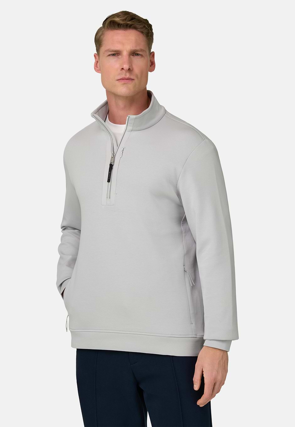 Half Zip Sweatshirt In Lightweight Scuba, Ice, hi-res