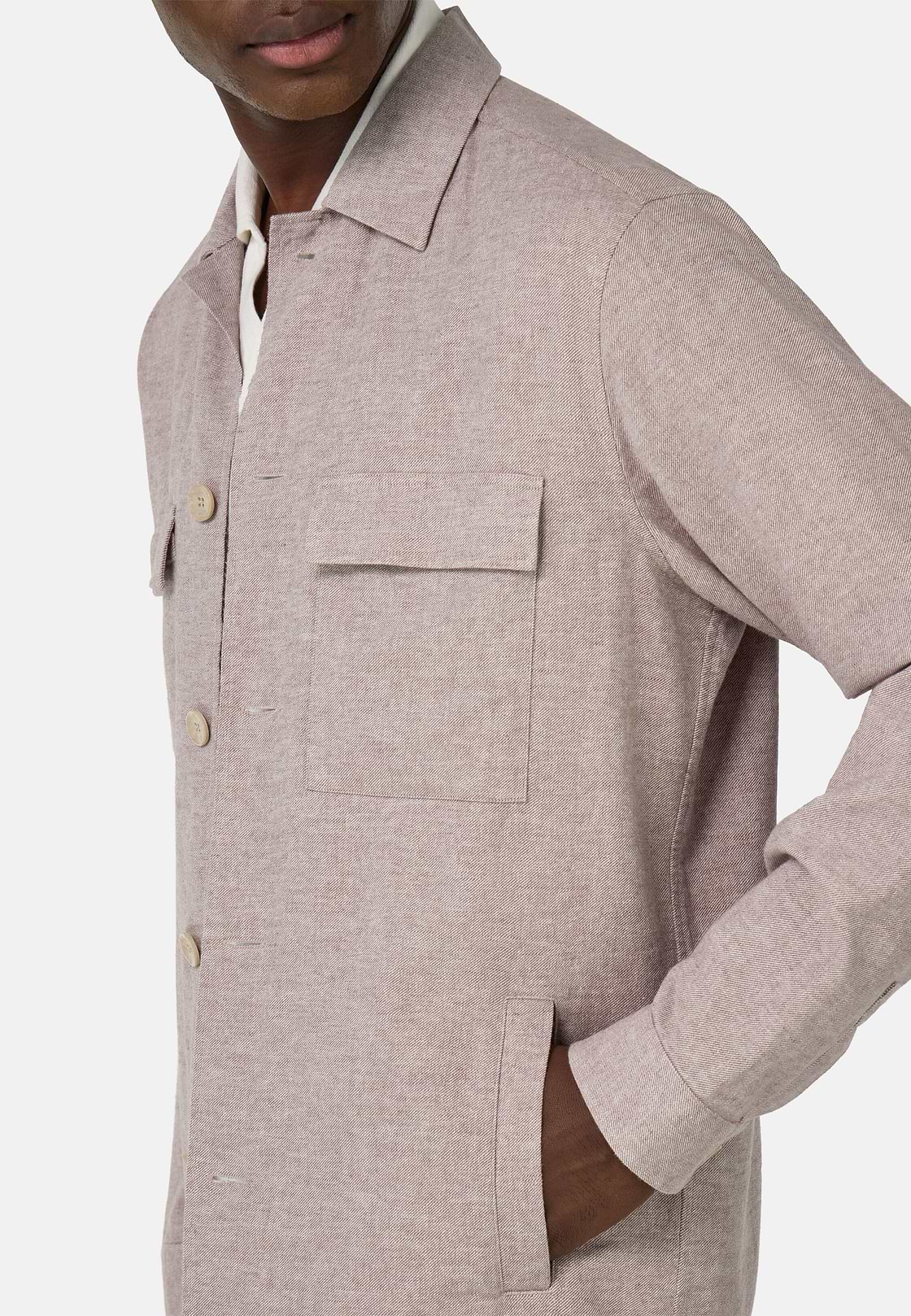Veste Chemise Link En Coton Et Lin, Taupe, hi-res