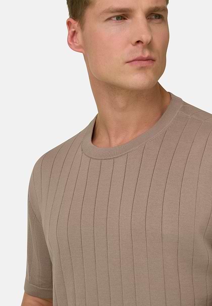 Knitted T-Shirt in Cotton and Silk, Taupe, hi-res