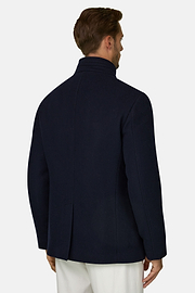 Caban Gewatteerd in Gemengd Wol Gemêleerd, Navy blue, thumb, 4